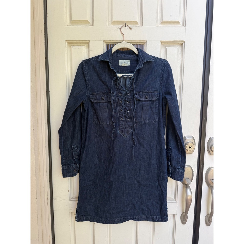 Denim & Supply Ralph Lauren Lace Up Denim Mini Dress Dark Wash Blue Size Small